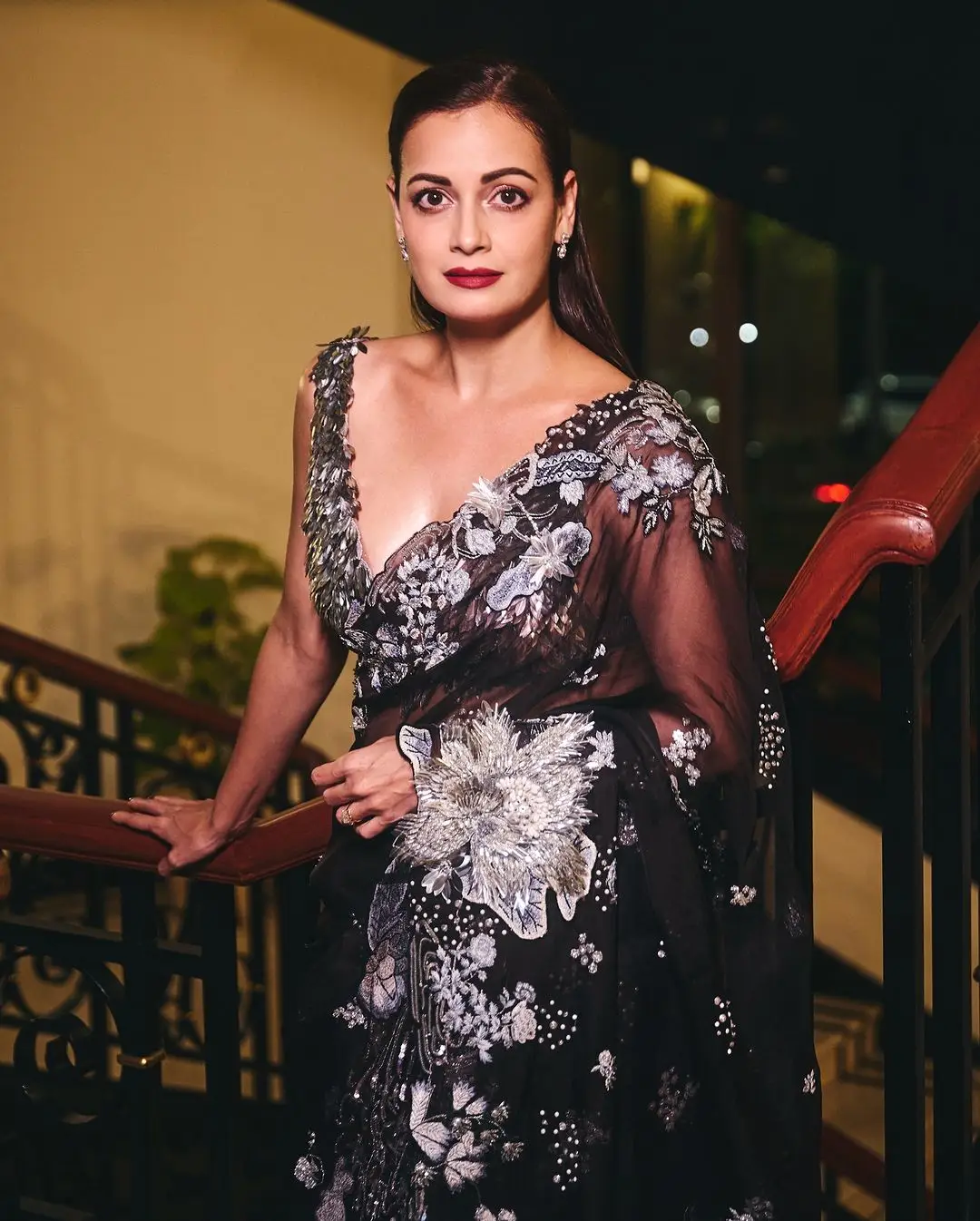 Dia Mirza Wearing Black Saree Sleeveless Blouse